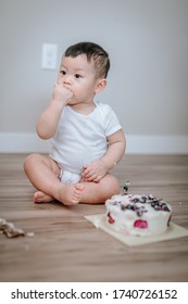 1st Birthday Party. Boy Birthday Cake Smash At Home.