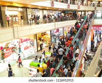 1st July 2018,Tagore garden, New Delhi- people in pacific shopping mall using escalator and the view of crowd during weekend