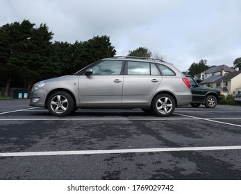 1st July 2020- A Beige Skoda Fabia Greenline Tdi Cr, Five Door Family Hatchback Car, Parked In The Public Carpark At Amroth, Pembrokeshire, Wales, UK.