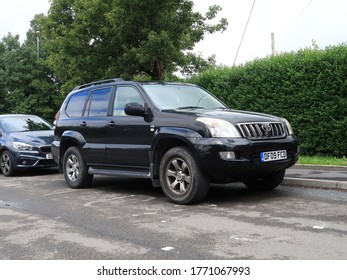 1st July 2020- A rugged Toyota Landcruiser Invincible D-4D, five door 4x4 estate car, parked in the road at Whitland, Carmarthenshire, Wales, UK.