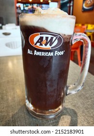 1stMay2022,USJ,Selangor, Malaysia-A Closeup Glass Of Rootbeer With A Scoop Of Vanilla Ice Cream.And It Is Called Rootbeer Float. 