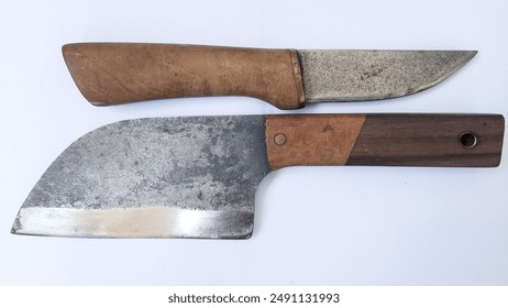 2 blade butcher knife and work knife with wooden handle