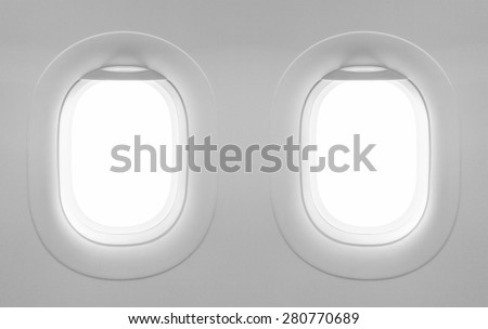 2 blank window plane, airplane white window, soft light template, bright space travel