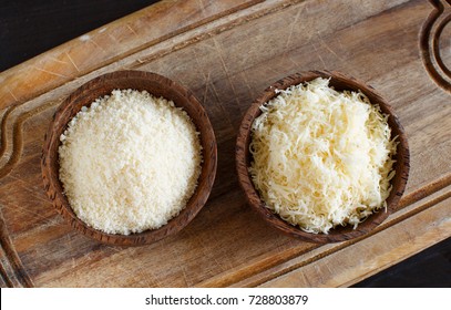 2 Bowls With Grated Parmesan Cheese  Top View