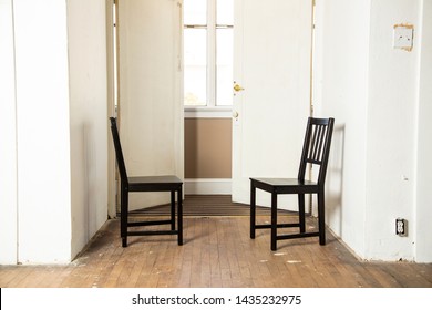 2 Chairs Facing Each Other Empty White Room