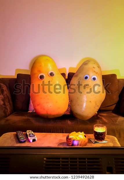 2 Couch Potatoes Watching Tv Stock Photo Edit Now 1239492628