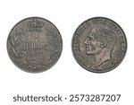 2 Dinara 1925 Aleksandar I. Coin of Yugoslavia. 2 dinar 1925 Obverse and Reverse coin on white background