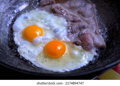 2 Fried Eggs With Bacon, Close Up