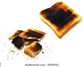 2 Images Of Burnt Toast On A White Background