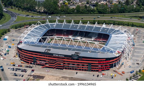 2 June 2021, Alkmaar, Holland. Aerial View Of New Roof At The AFAS Stadion Of Soccer Club AZ. A Huge Mega Truss Secures Enough Firmness For The Sport Arena Which Collapsed In 2019.