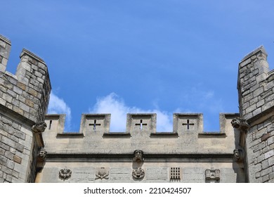 2 June 2022 - Windsor, England: Windsor Castle Exterior With Blue Sky Above