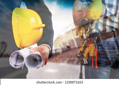 2 Male Occupational Health And Safety Officer Inside Construction Site Doing Inspection