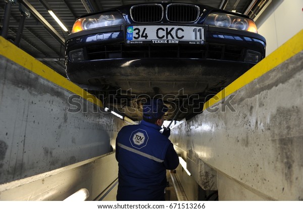 2\
March 2012. Istanbul,Turkey. The vehicle inspection is carried out\
at certain intervals in order to determine whether the motor\
vehicles in traffic meet the technical\
conditions.