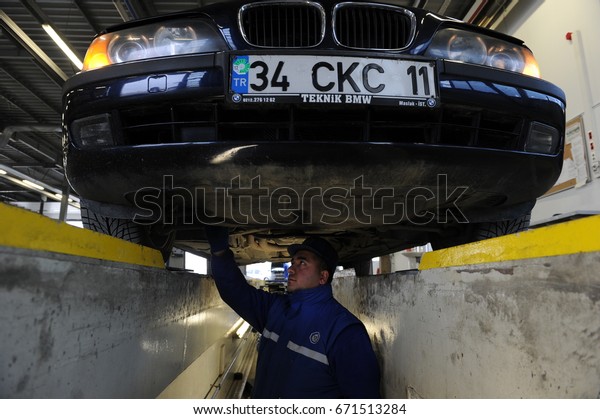 2\
March 2012. Istanbul,Turkey. The vehicle inspection is carried out\
at certain intervals in order to determine whether the motor\
vehicles in traffic meet the technical\
conditions.