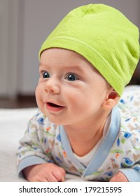 2 Months Baby Boy Doing Tummy Time At Home.