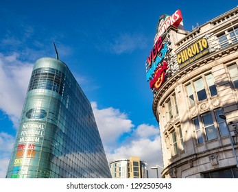 2 November 2018: Manchester, UK -  The Urbis Building, Home Of The National Football Museum, And The Printworks, An Entertainment Venue, In Exchange Square, Central Manchester, UK.