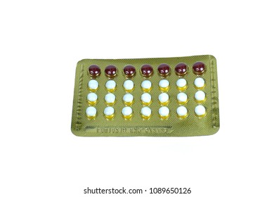 2 Phases Combined Oral Contraceptive Pill On White Background