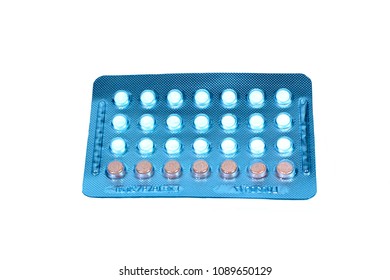 2 Phases Combined Oral Contraceptive Pill On White Background