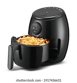 2 Qt. Digital Air Fryer Isolated. Black  Electric Deep Fryer Side Front View. Modern Domestic Household Small Kitchen Appliances. 1800 Watts Convection Oven 5.2 Liter Capacity Oilless Cooker - Shutterstock ID 1917436631