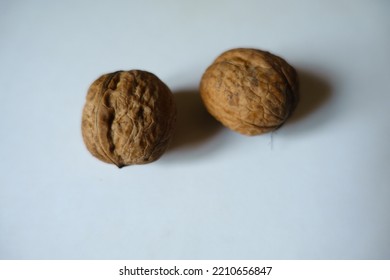 2 Ripe Brown Rounded Wrinkly Fruits Of Persian Walnut