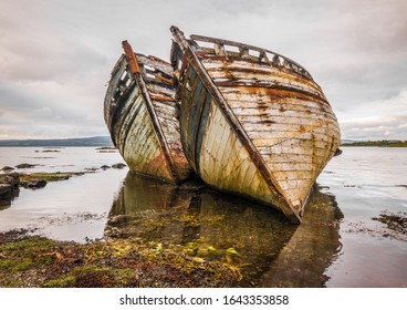 2 Shipwrecks abandoned on a beach in the Isle of Mull - Argyll and Bute - Scotland