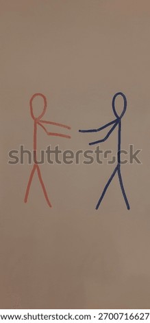 2 stickfigures working together, drawn on a whiteboard. 1 figure is red, the other is blue. Differences are overcome. 