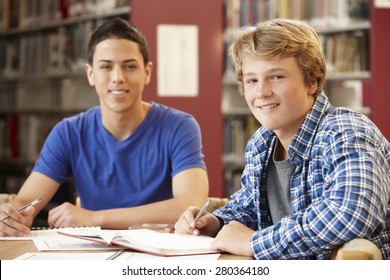 2 Students Working Together In Library