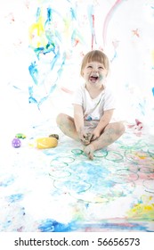 2 Year Old Girl Covered In Paints