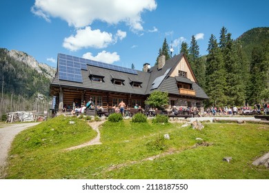 20 August 2021, Zakopane, Poland: Shelter In The Ornak Hall. Crowd Of People Are Enjoying In Mountains