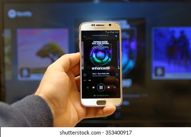 20 December 2015, Istanbul - Turkey: Spotify Swedish Music Service That Offers Legal Streaming Music. Was Launched In October 2008. Playlist Screen In Spotify Mobile App.