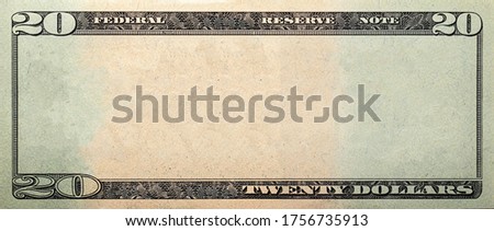20 dollar banknote with empty middle area
