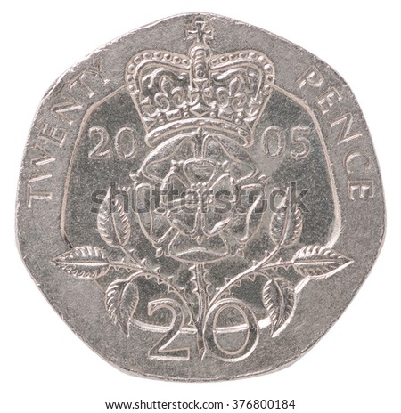 20 English pence with the image of Tudor Rose