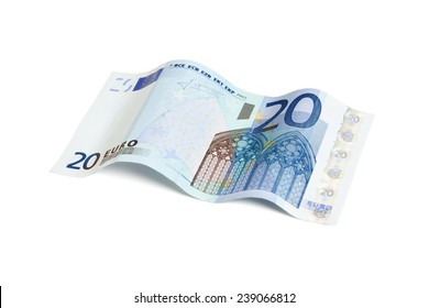 20 Euro Bill In Wave Shape Isolated With Clipping Path