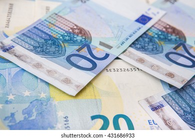 20 Euro money currency. money background. Euro banknotes stacked by value. Euro money concept. Pile of money euros