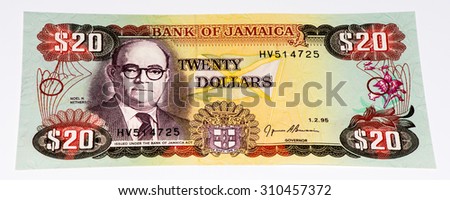 20 Jamaican dollars.  Jamaican dollars is the national currency of Jamaica