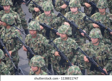 20 July 2018, Bogota, Colombia - Female Soldiers March At The Colombian Independence Day Military Parade