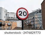 20 mph road sign - twenty zone UK speed limit in London