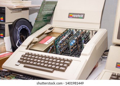 20 September 2017, Moscow, Russia. The Exhibits Of The Apple Museum In Moscow. Apple II Computer With Open Boards