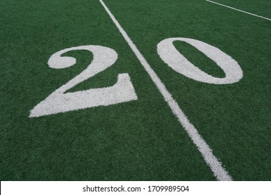 20 Yard Line On A Turf Football Field - Entering The Red Zone