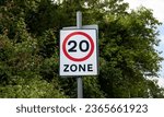 20 Zone road sign - twenty mph UK speed limit