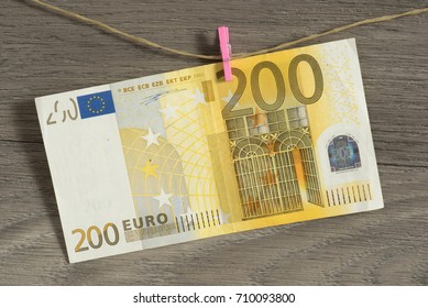 200 Euro Money Note On A Clothes Line