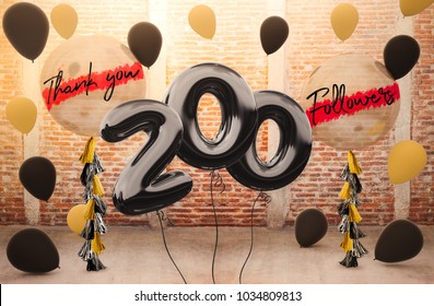 200 followers thank you with brilliant Balloons background. For your Celebration and Appreciation for social Network friends, Web user Thank you or celebrate of subscriber, follower, like