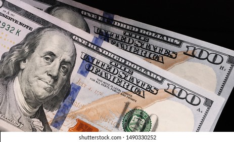200 US dollar bills closeup 