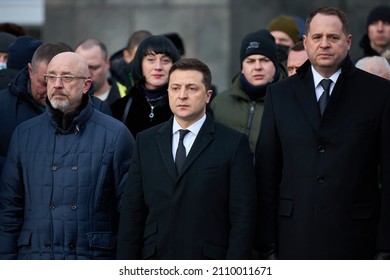 20.01.2022 Ukraine. Kyiv. Ministry of Defense of Ukraine. In the photo, President Zelensky and the Minister of Defense. High quality photo