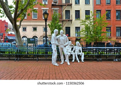 20.05.2016. New York City, Greenwich Village, In Christopher Park, Sculptures Commemorating The Gay Liberation Movement And The Stonewall Riots, Begun To Spread From The Stonewall Inn ( 1969).