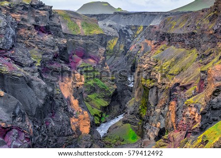 200m deep Markarfljotsgljufur Gorge was carved out by the Markarfljot River, one of South Iceland’s largest rivers. Stock photo © 