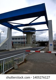 2011-06-30, Toenning, SH, Germany. The Drawbridge Of The Building Eidersperrwerk Is Full Down