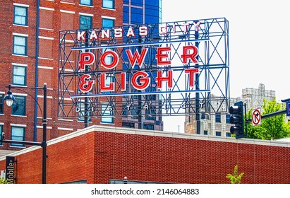 2011_4-4 Kansas City USA - Sign for Kansas City Power and Light District with city buildings in background
