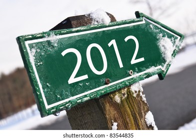 2012 Road Sign Covered With Snow