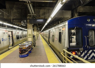 [2013-12-25] An Underground Train Platform Of Grand Central Terminal, NYC. In The Photo Train Platform, Subway Trains Are Visible. 